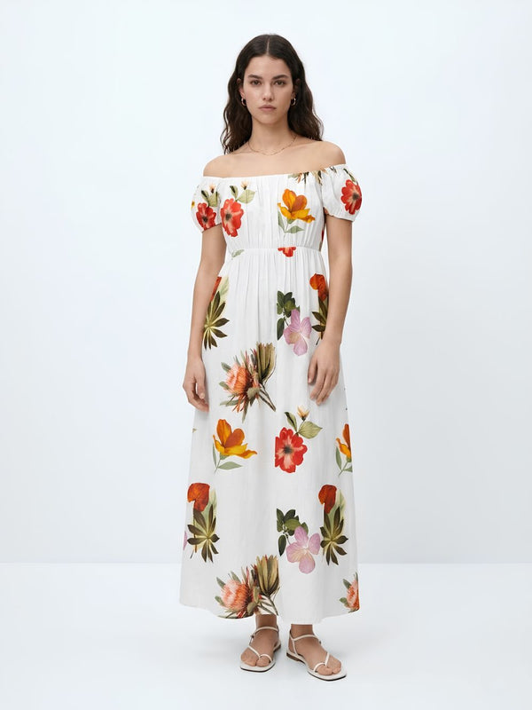 Serene Printed Off - Shoulder Dress