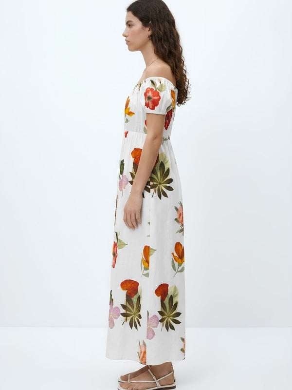 Serene Printed Off - Shoulder Dress