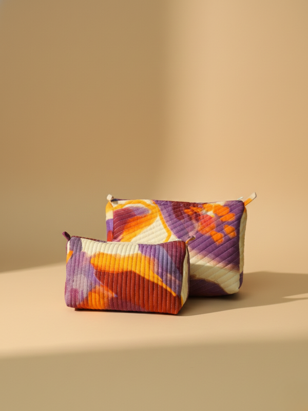 Lavender printed cotton quilted pouch