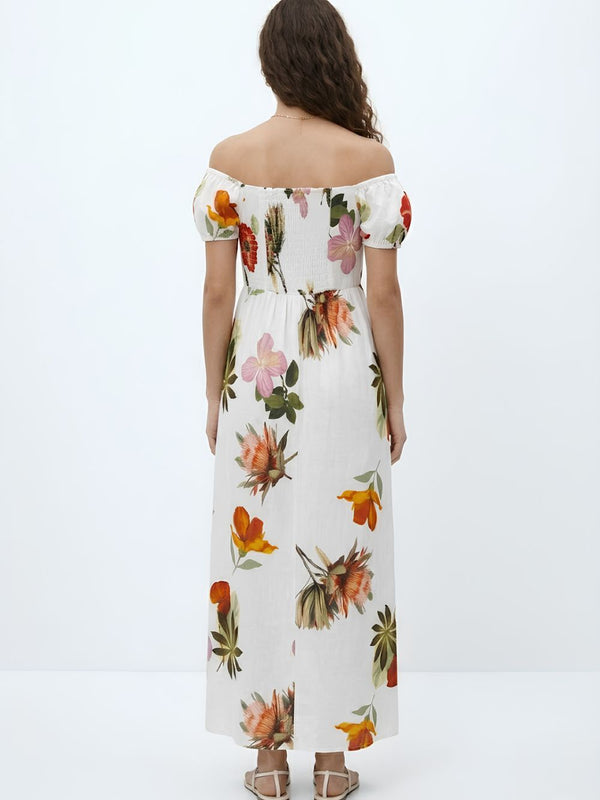 Serene Printed Off - Shoulder Dress