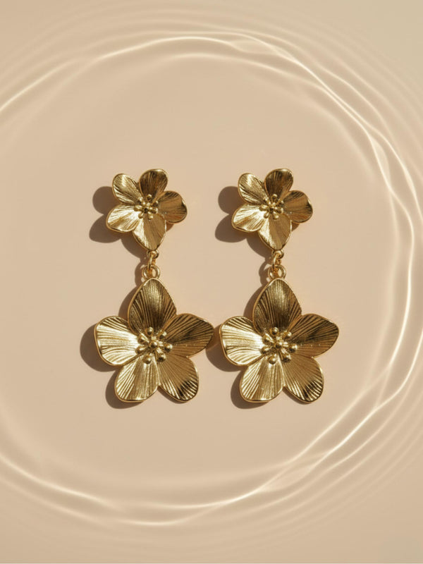 Gold Flower Dangler Earrings