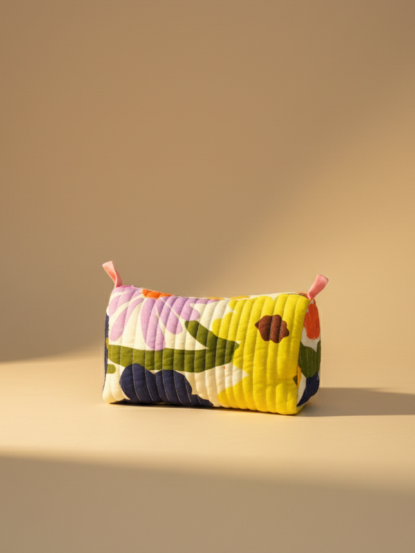 Folk printed cotton quilted pouch
