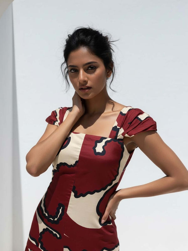 Rustic Printed Pleated Dress