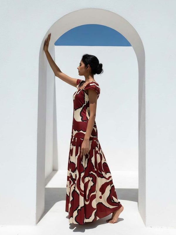 Rustic Printed Pleated Dress