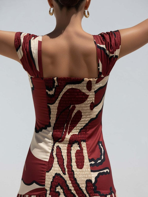 Rustic Printed Pleated Dress