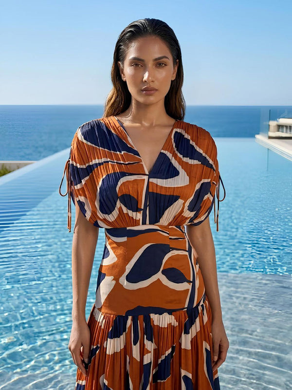 Nero Printed Pleated Maxi Dress