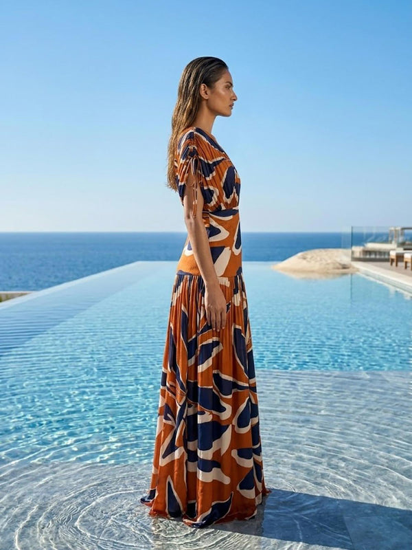 Nero Printed Pleated Maxi Dress