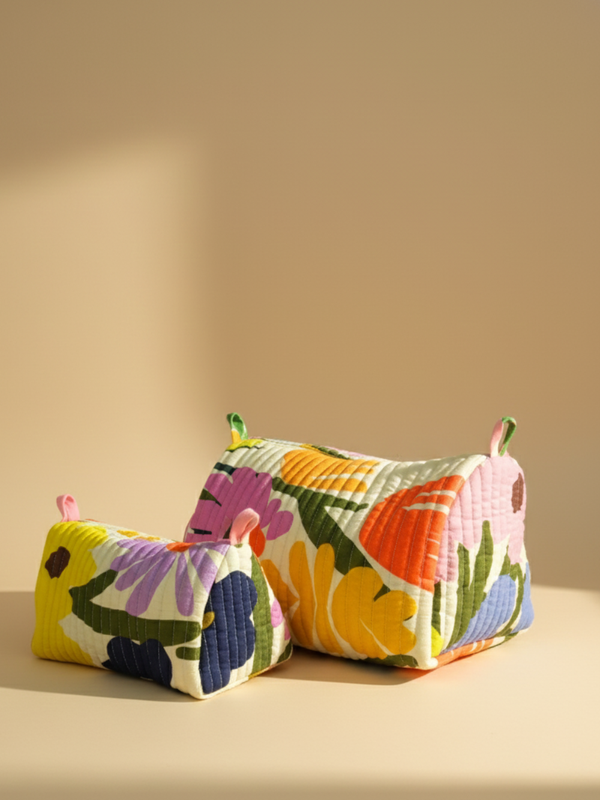 Folk printed cotton quilted pouch