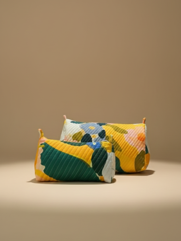 Elara printed cotton quilted pouch