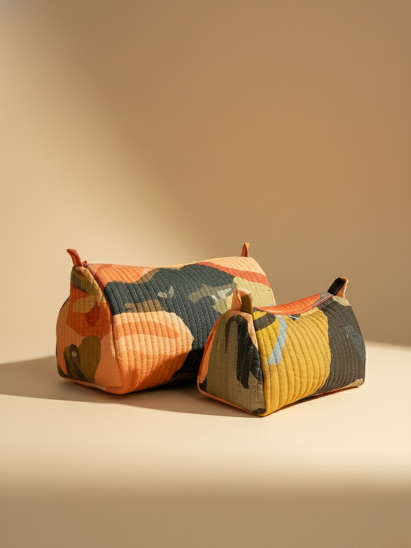 Blaze printed cotton quilted pouch