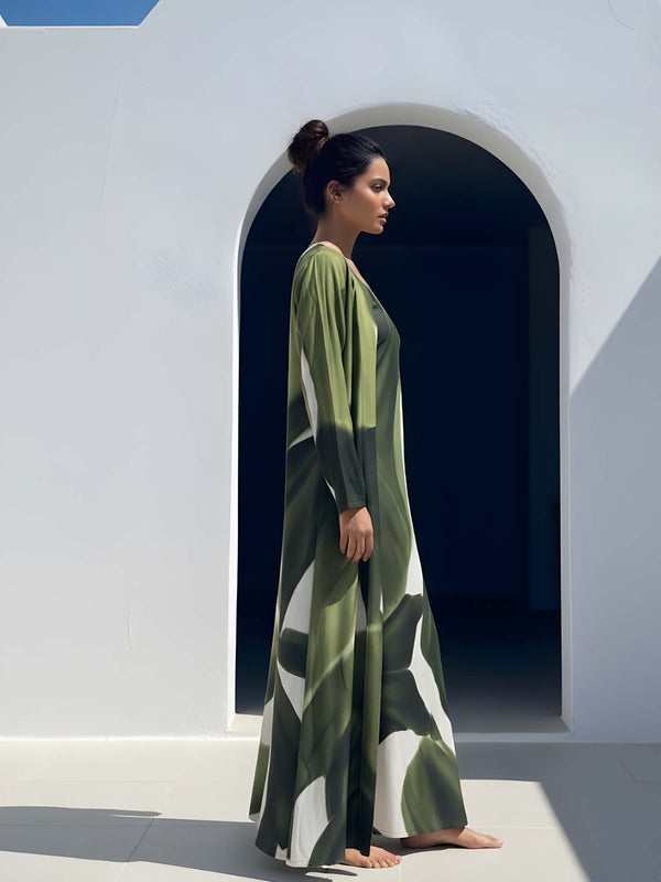 Jade Printed Maxi Slip Dress With Cape (Set of 2)