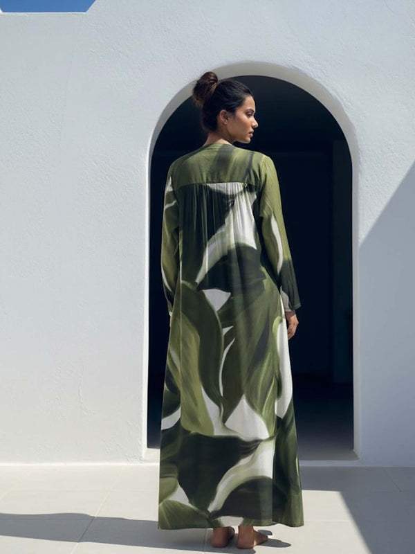 Jade Printed Maxi Slip Dress With Cape (Set of 2)