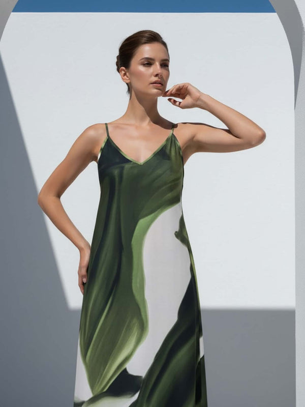Jade Printed Maxi Slip Dress With Cape (Set of 2)