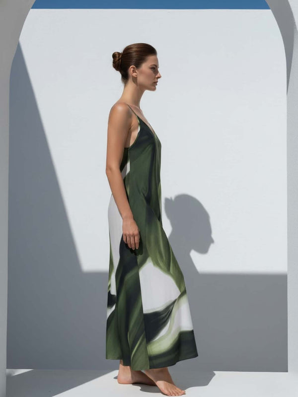 Jade Printed Maxi Slip Dress With Cape (Set of 2)