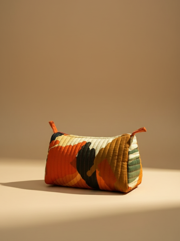 Jungle printed cotton quilted pouch