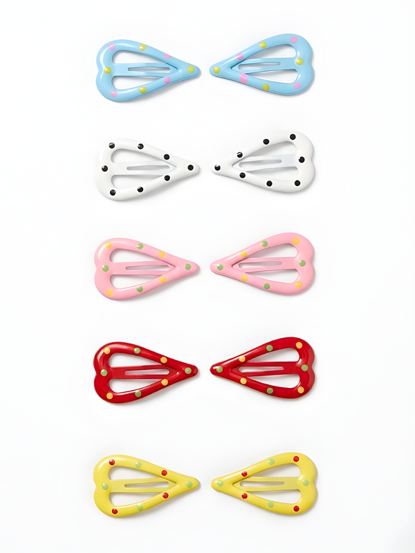 Polka Charm | Heart Shape Hair Clips (Pack of 10)