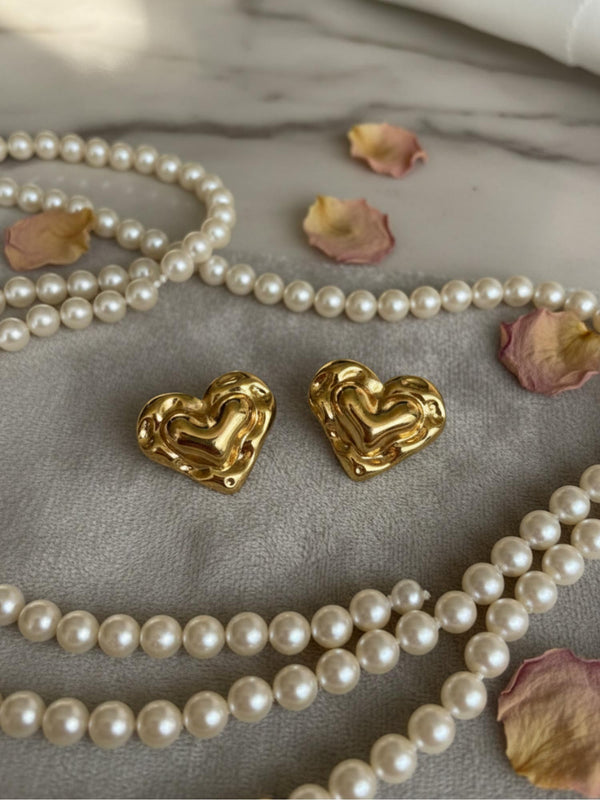 Gold Embossed Heart Studs