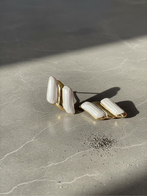 Gold & White Enamel Swish Studs