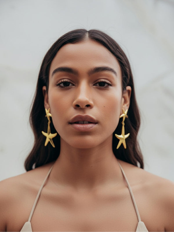 Gold Starfish Dangler Earrings