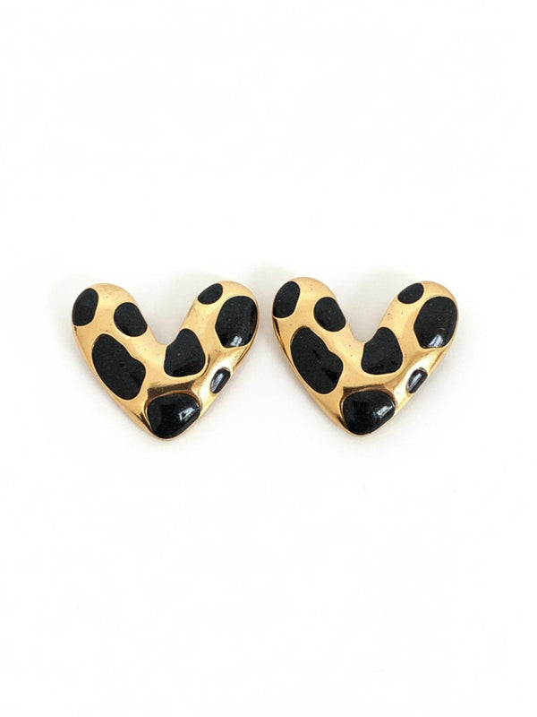 Black & Gold Heart Studs