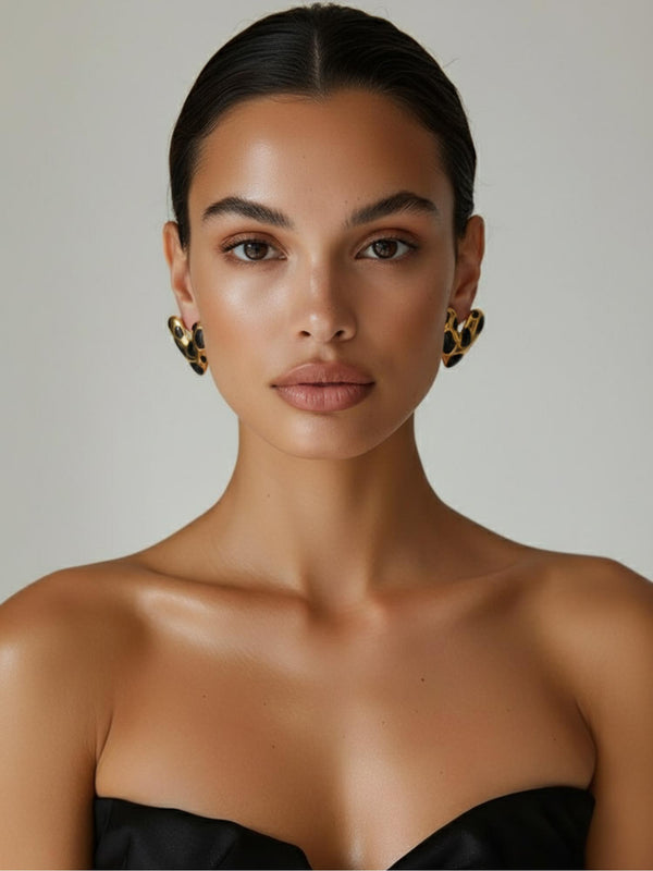 Black & Gold Heart Studs