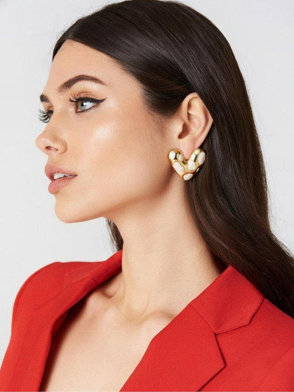 White & Gold Heart Studs