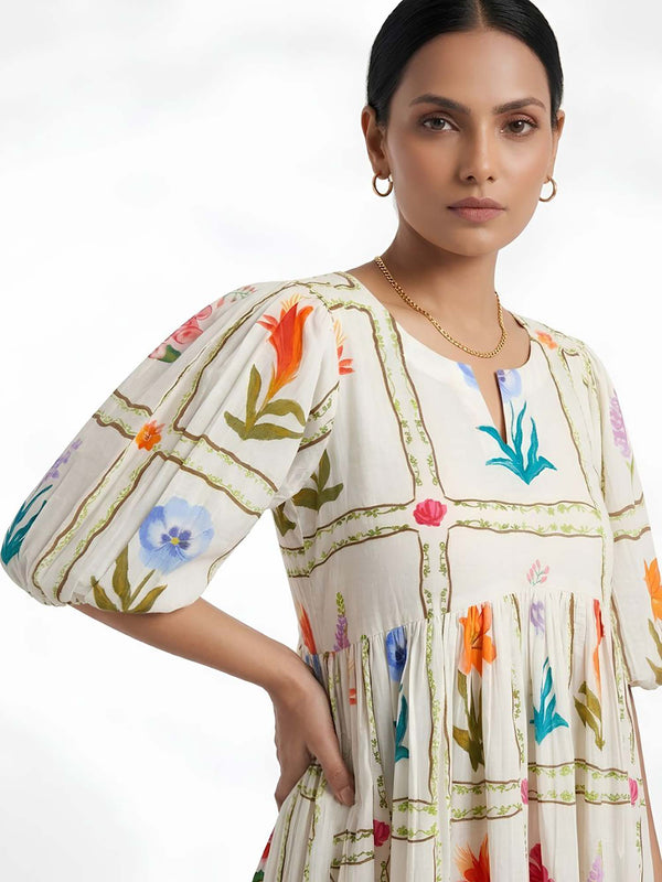 Flower Printed Tiered Dress