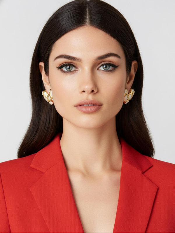 White & Gold Heart Studs