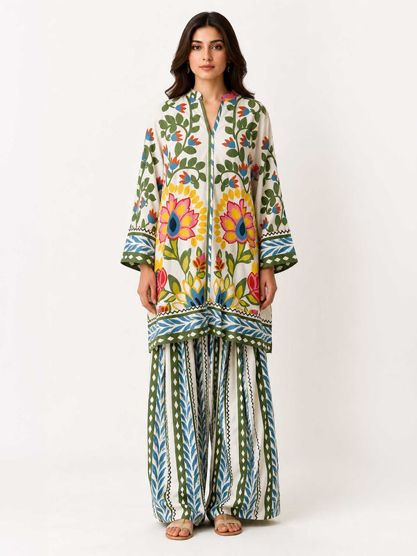 Vine Floral Printed Kurta Set (Set of 2)