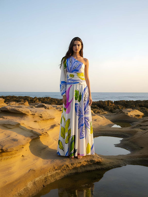 Lily Printed One Shoulder Maxi Dress