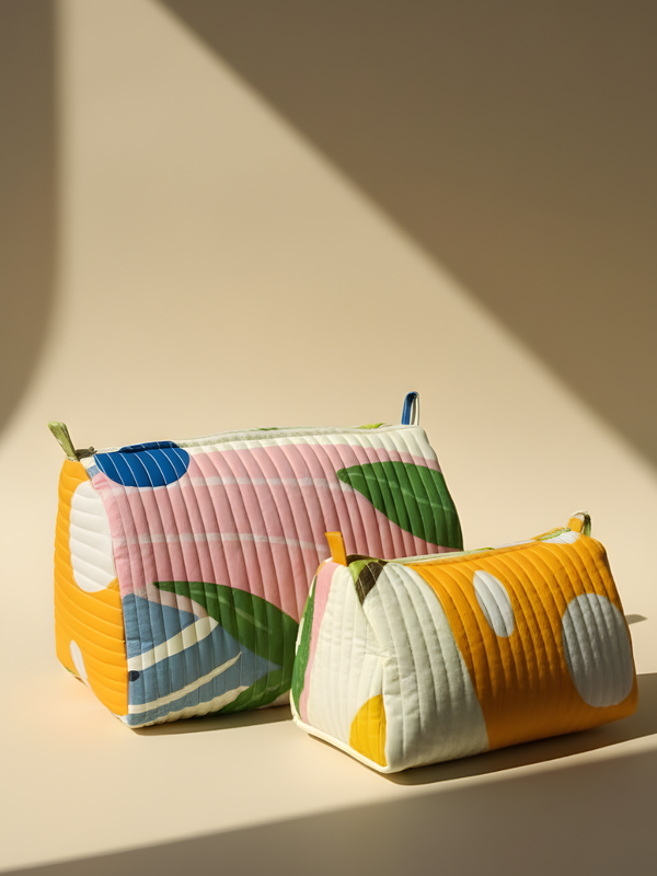 Berry printed cotton quilted pouch