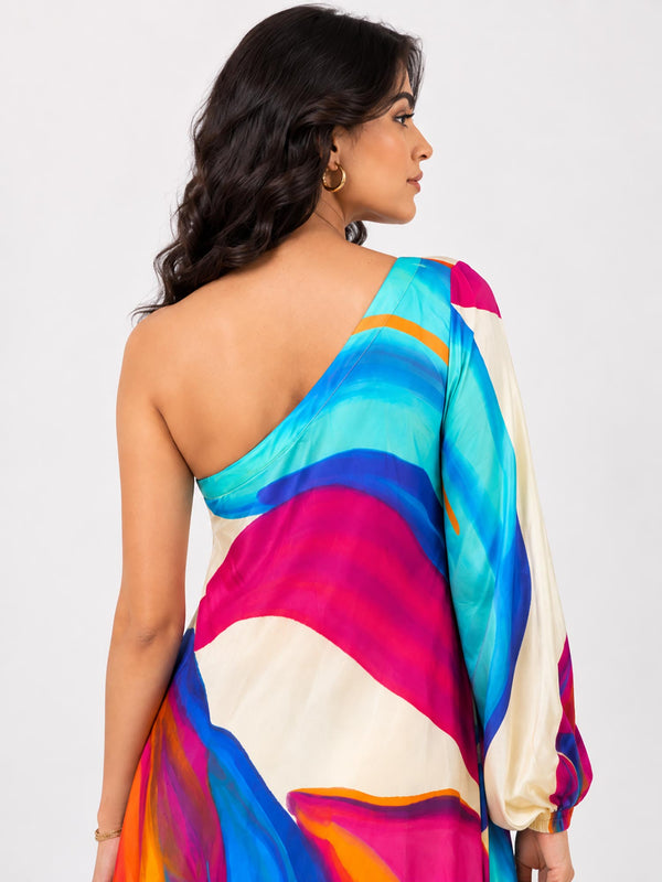 Rainbow Printed Cowl Dress