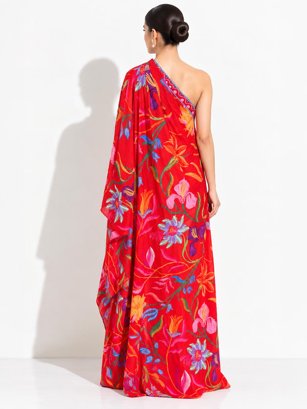 Crimson Printed Kaftan Dress