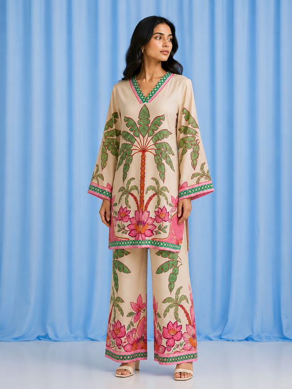 Palm Printed Kurta Set (Set of 2)