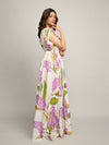 Lilac Printed Gathered Maxi Dress