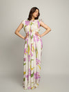 Lilac Printed Gathered Maxi Dress