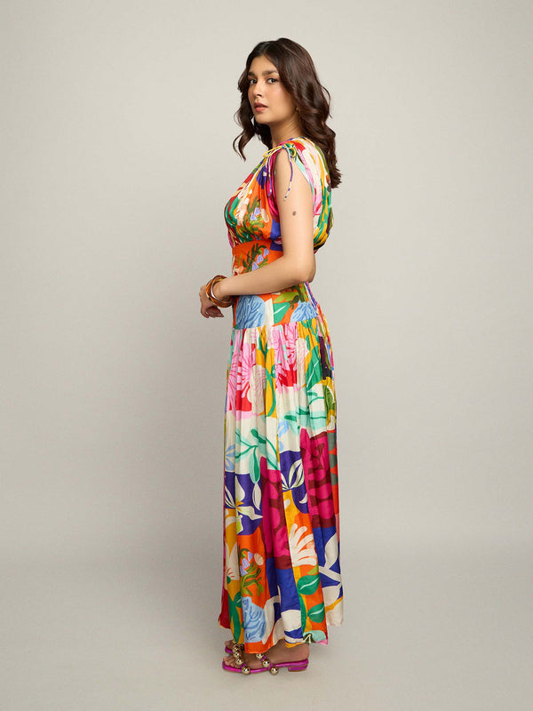 Mosaic Printed Pleated Maxi Dress