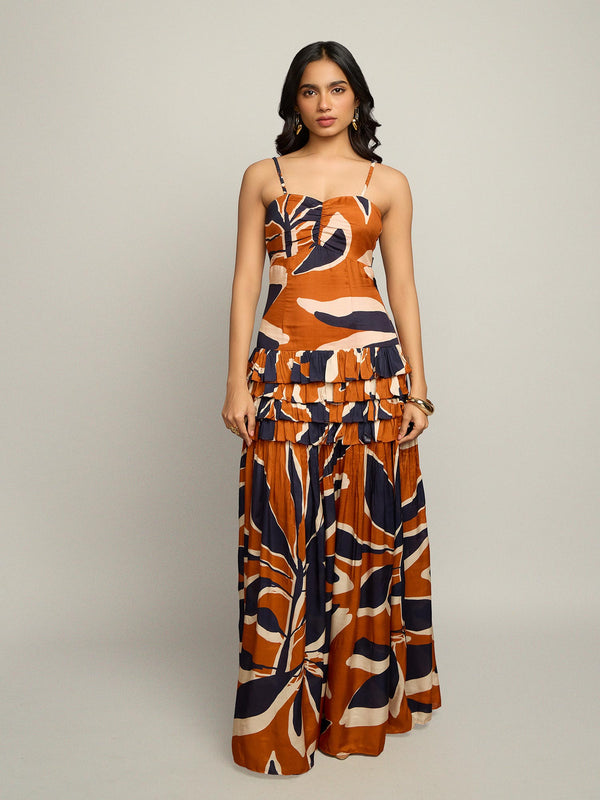 Nero Printed Ruffled Maxi Dress