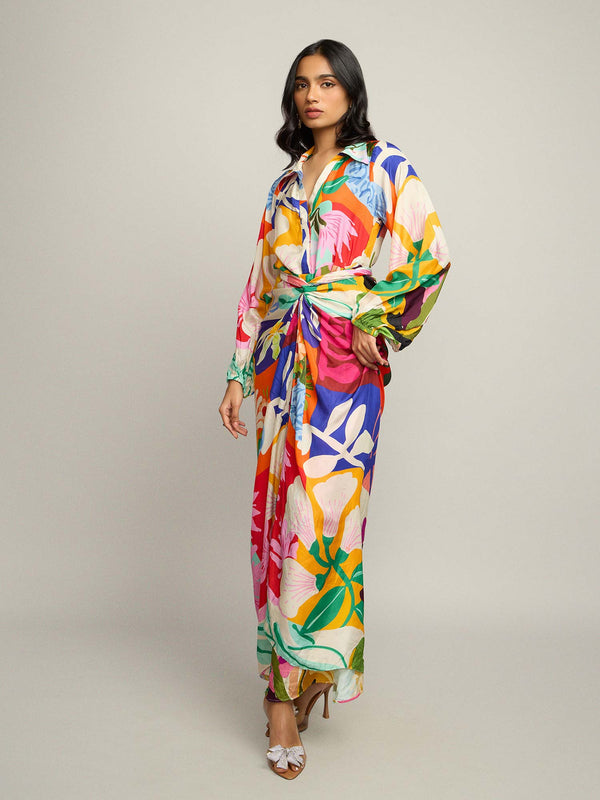 Mosaic Printed Wrap Shirt Dress