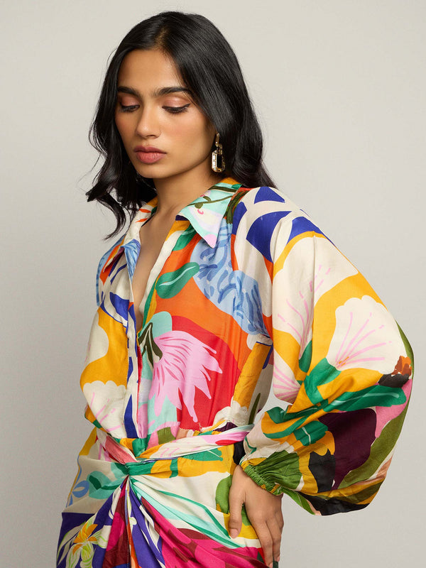 Mosaic Printed Wrap Shirt Dress