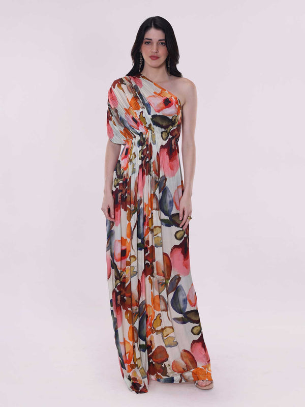 Rose Printed One Shoulder Dress