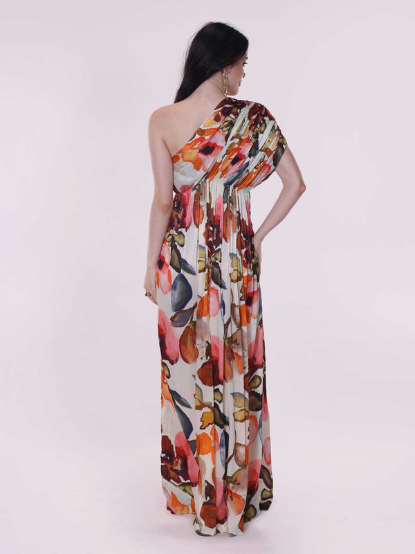 Rose Printed One Shoulder Dress