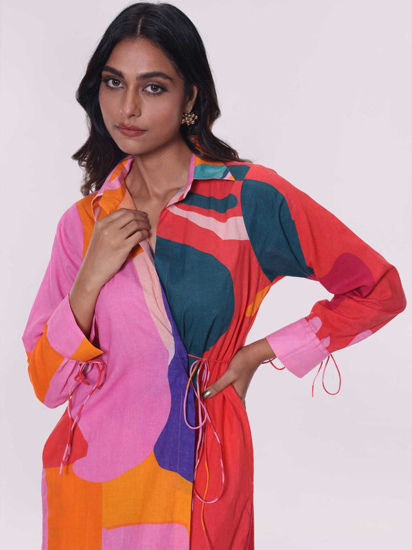 Splash Printed Wrap Shirt Dress