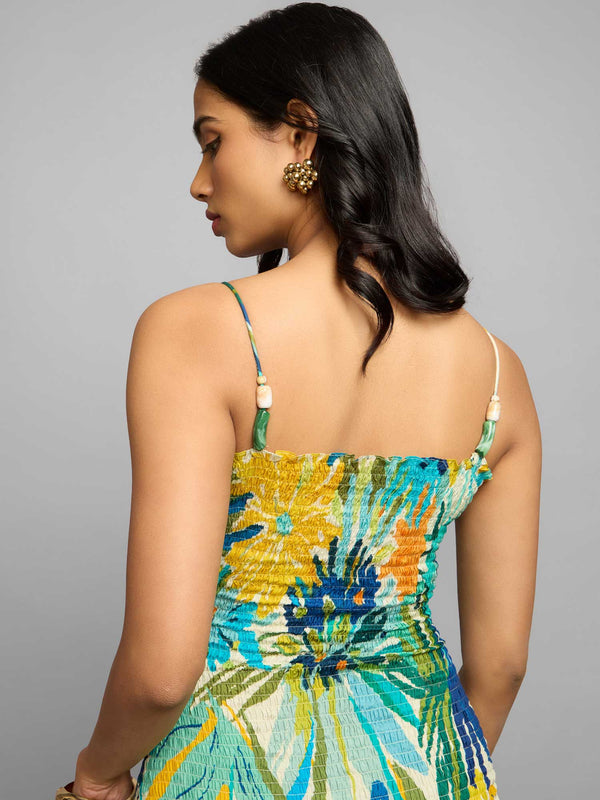 Mint Printed Ruffled Maxi Dress