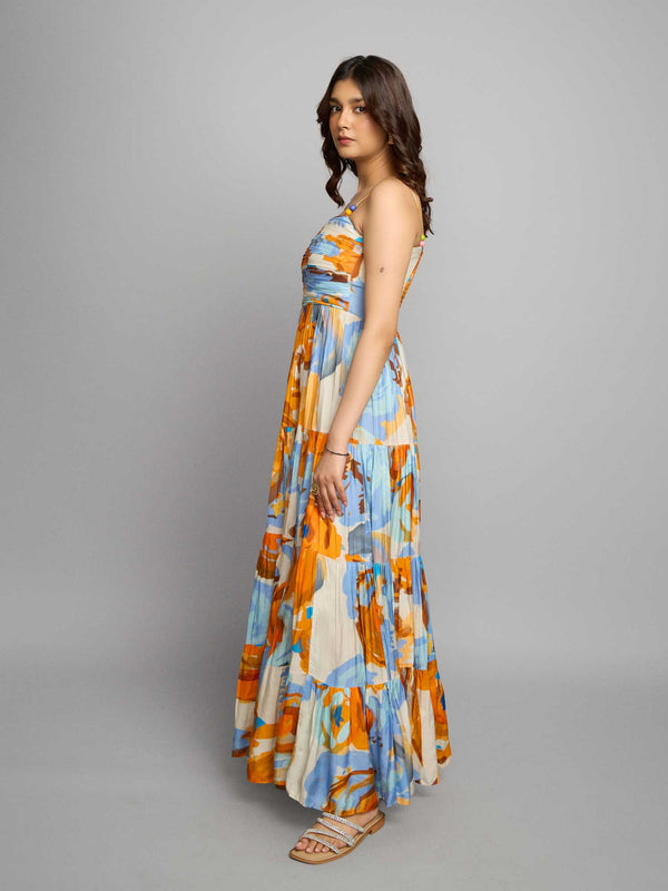 Lunar Printed Pleated Maxi Dress