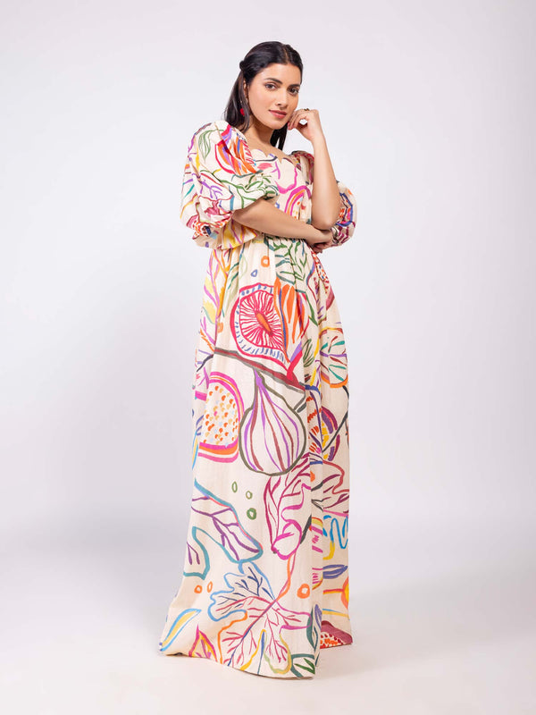Fig Printed Scallop Maxi Dress