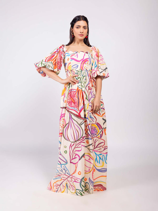 Fig Printed Scallop Maxi Dress