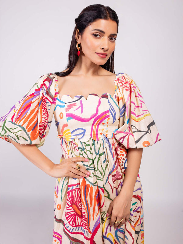 Fig Printed Scallop Maxi Dress