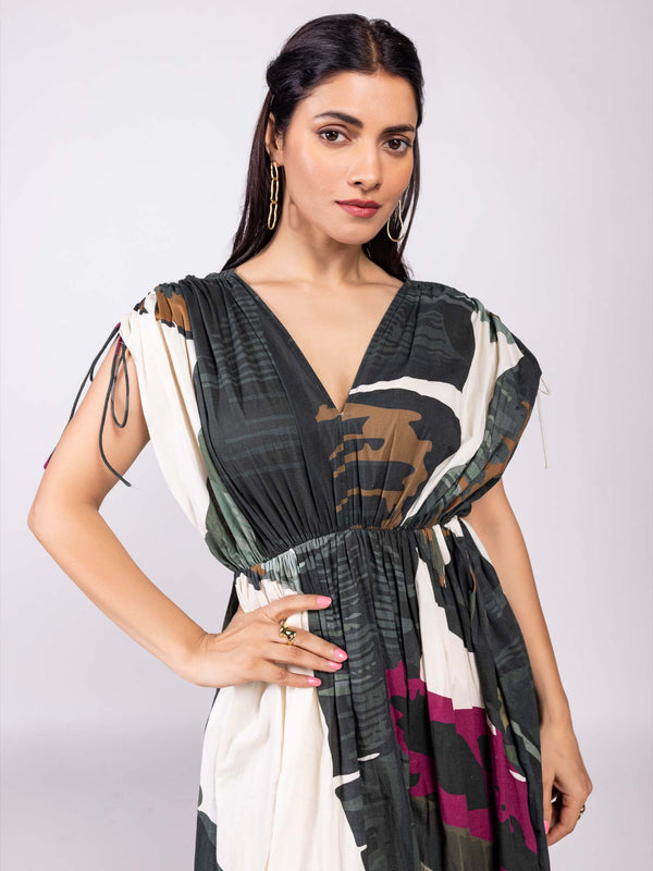 Tropica Printed V neck Maxi Dress