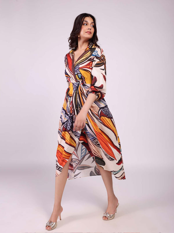 Cinnamon Printed Wrap Dress